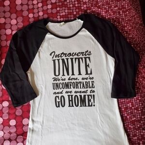 Bella Canvas White and Black Raglan Tee "Introverts Unite"